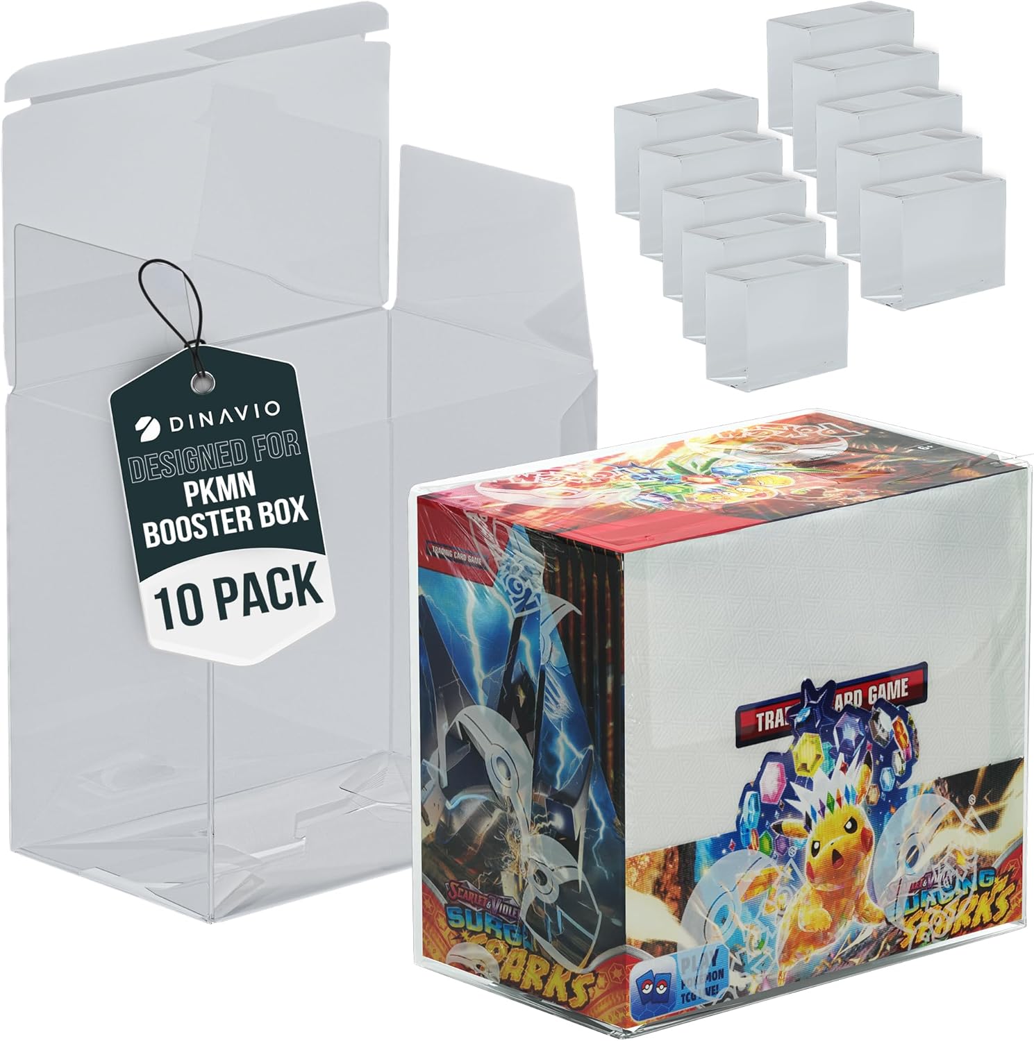 Plastic PKMN Booster Box Protector 10 Pack - Booster Box Case Display Protectors - Compatible with English PKMN Booster Boxes - 0.5mm Thick (Pack of 10)