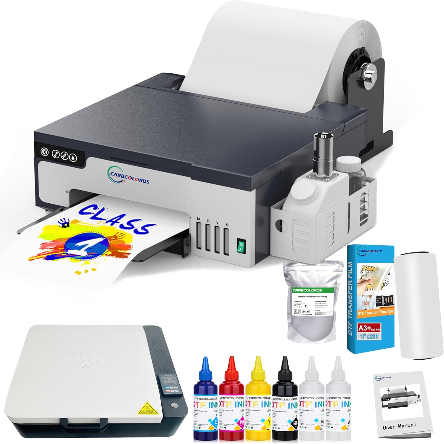 Carbcolords A3 DTF Printer - High-Speed Transfer Machine with White Ink Mixing System and Roll Feeder for DIY T-Shirts, Direct to Film Printing (A3 DTF Printer +Oven)