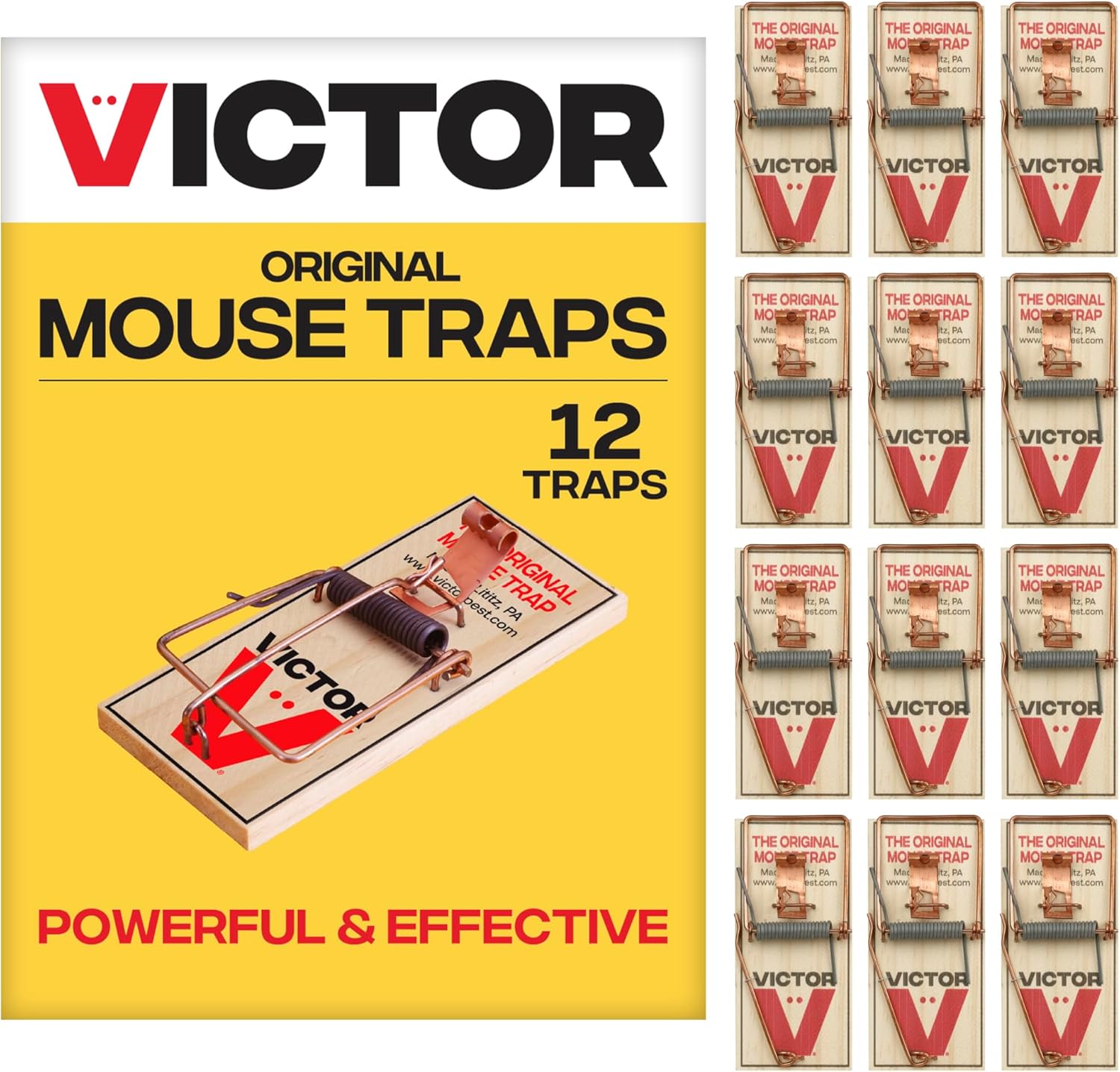 Victor Mouse Traps M150-12, Metal Pedal, Sustainably Sourced FSC Wood, Wooden Mouse Traps - Pack of 12