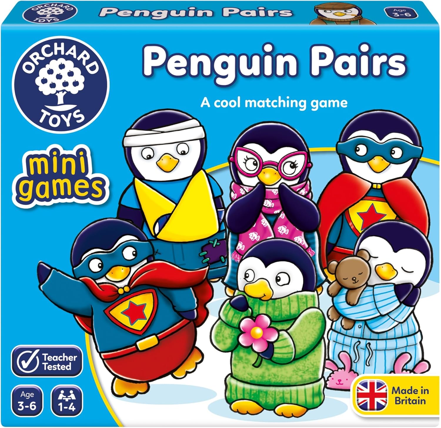 Orchard Toys Penguin Pairs, Fun Memory Matching Game for Kids Aged 3+ Develops Memory, Concentration, and Cognitive Skills Ideal for 2-4 Players, Travel-Friendly, Durable Cards for Long-Lasting Play