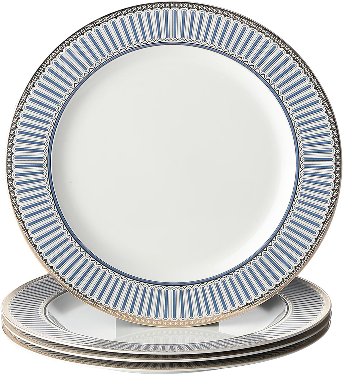 CwlwGO-10 Inch Bone China Salad Plates Sets of 4 Modern Elegant Round Dishes Dessert Plate Set Dinnerware Dish Serving Plates for Kitchen,Not Suitable for Microwave.