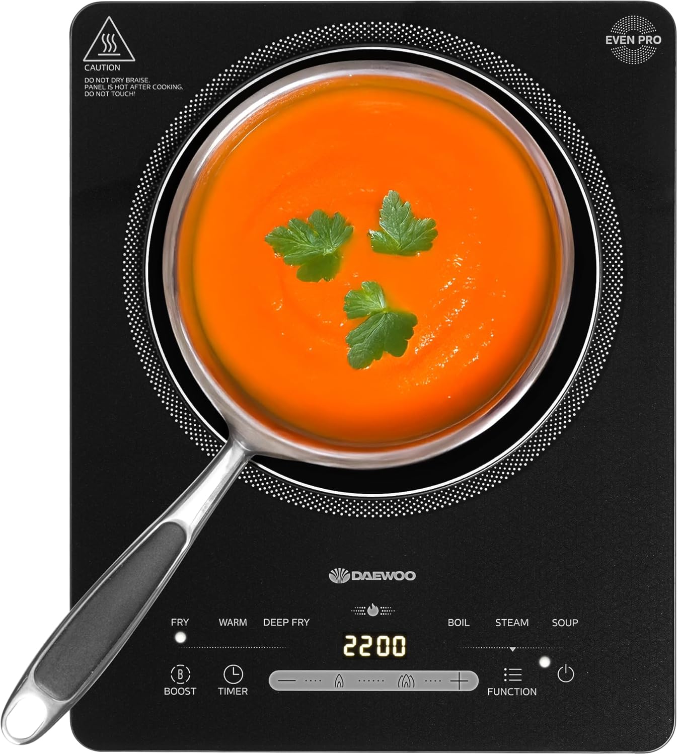 Daewoo 2200W Portable Single Induction Hob – Convenient Electric Cooktop for Use With Induction-Suitable Pans, 6 Presets, LED Controls & Timer