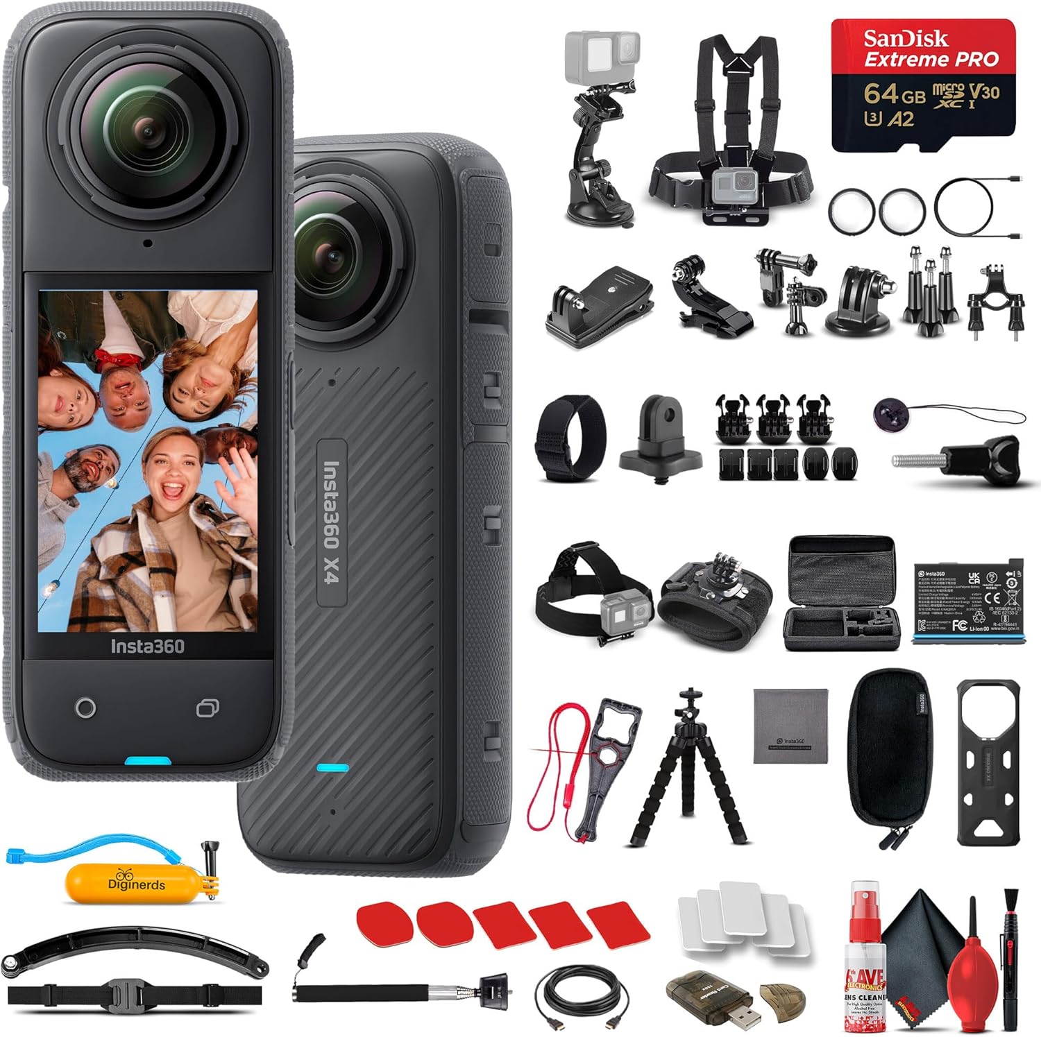 Insta360 X4 - Waterproof 360 8K Action Camera with 48MP Sensor, 5.7K 360 Video, 72MP 360 Photo, AI Editing for Content Creators, Sports, Travel, Outdoors + 50-in-1 Accessory Kit + 64GB Card + More