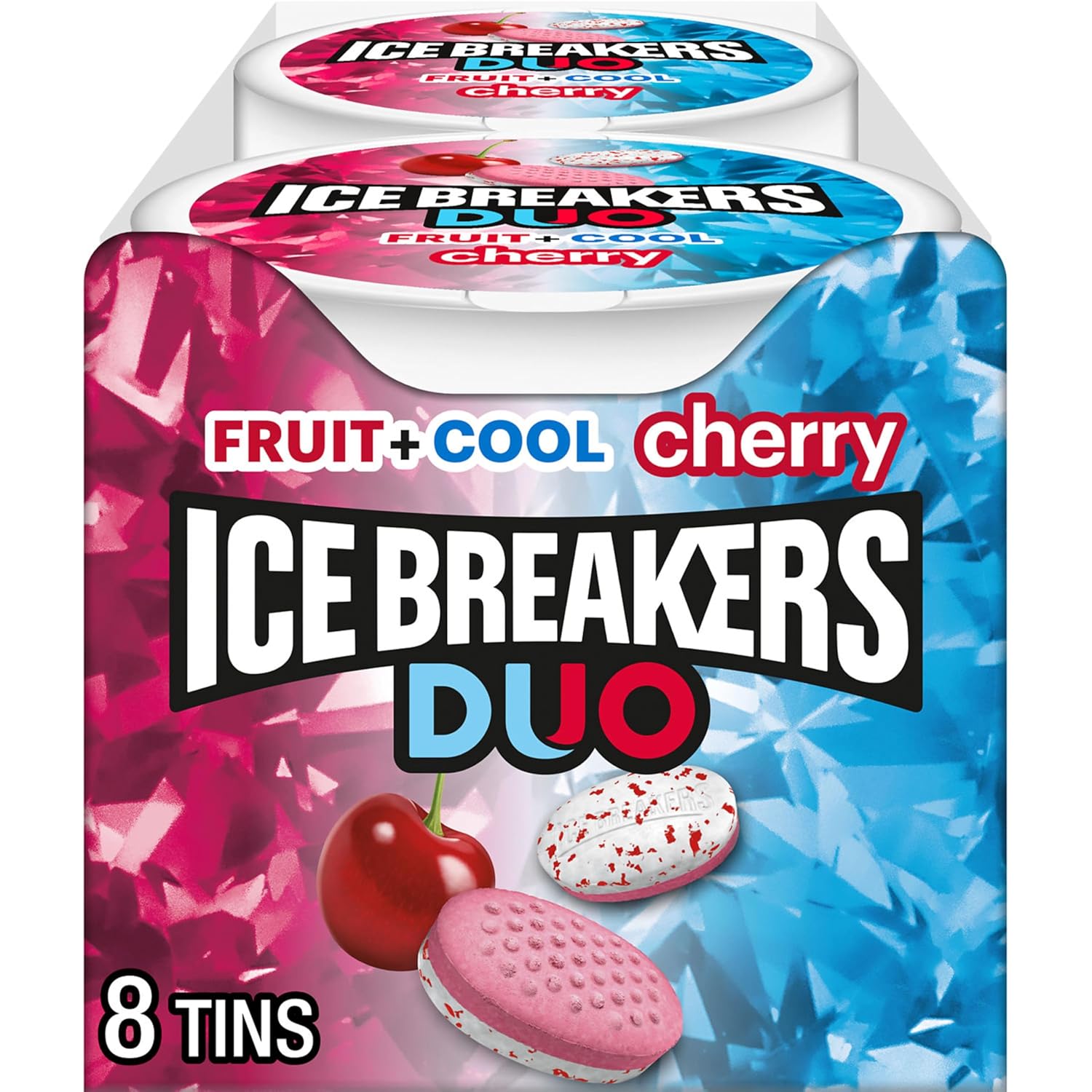 ICE BREAKERS Duo Fruit Plus Cool Cherry Flavored Sugar Free Mints Pucks, 1.3 oz (8 Count)