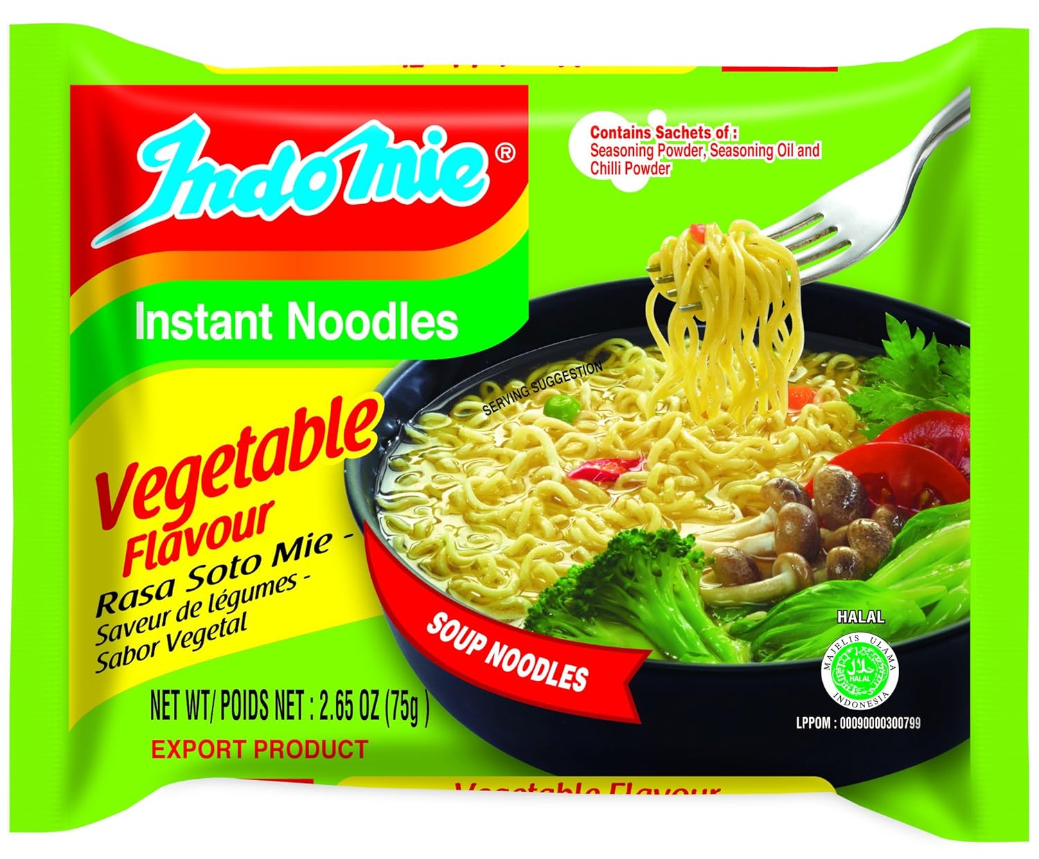 Indomie Instant Noodle Soup Vegetable Flavour, Vegetable, 79.5 Ounce(Pack of30)