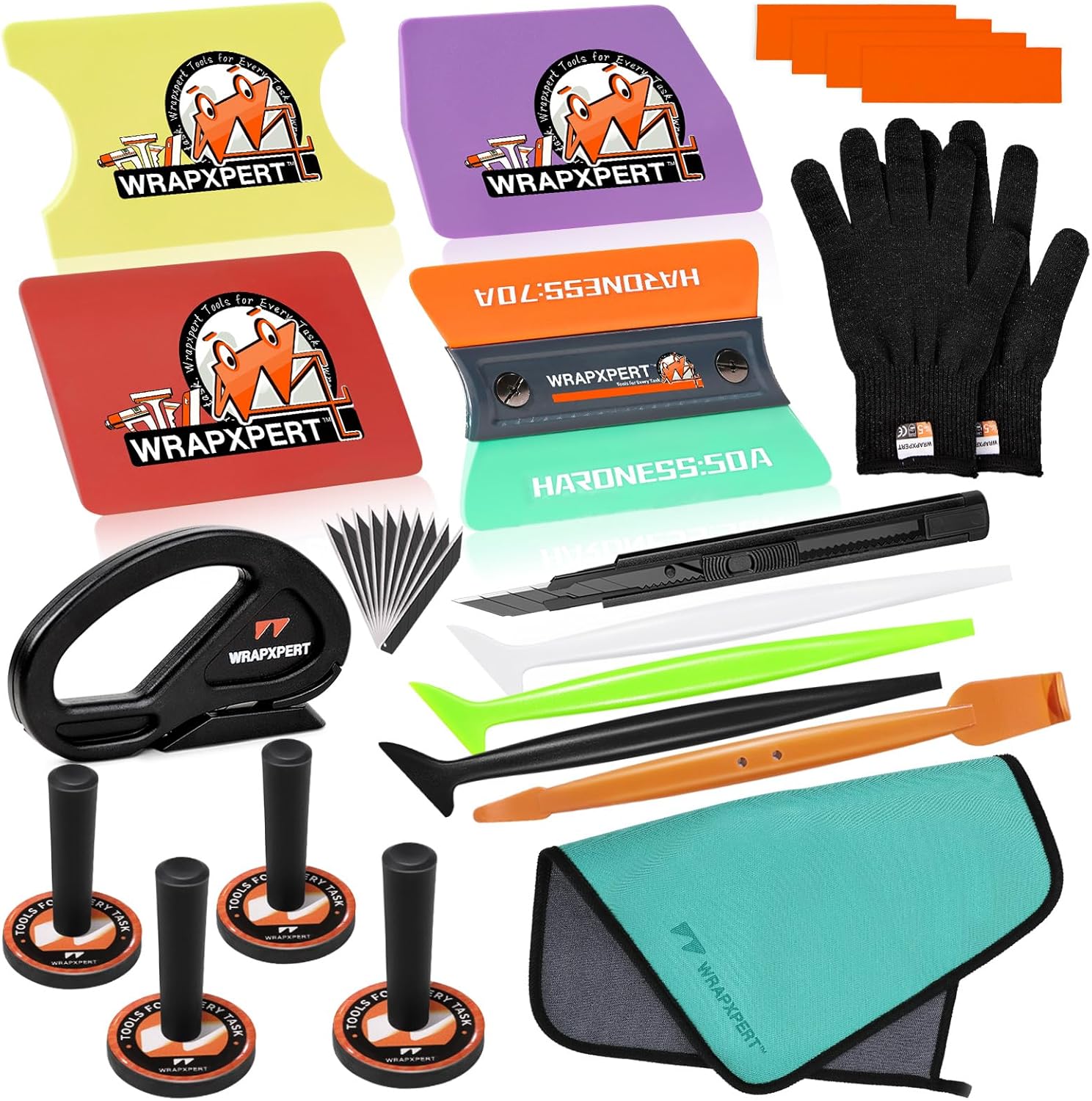 WRAPXPERT Car Wrap Tool Kit Vehicle Vinyl Wrap Kits Include Felt Squeegee for Vinyl, Wrapping Knife, Micro Squeegee, Magnet Holders, Towel, Gloves for Car Wrapping Window Film Application