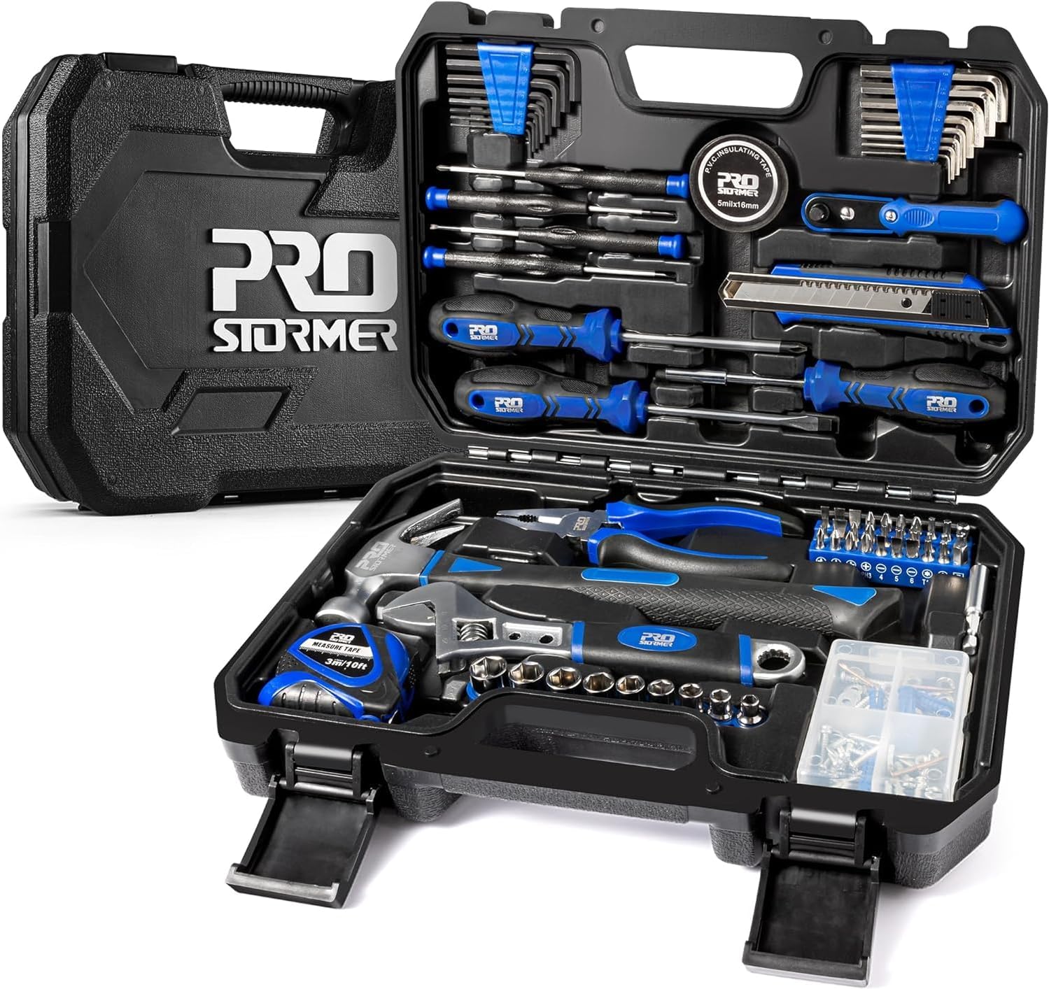 Prostormer 160-Piece Tool Set, General Household Tool Kit, Blue | Includes Portable Toolbox, Mixed Tools for Garage, Office, College Dorm, DIY & Everyday Repairs