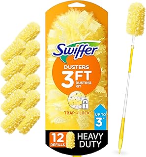 Swiffer Duster Heavy Duty 3 ft Extended Handle Dusting Kit (1 Duster, 12 Refills)