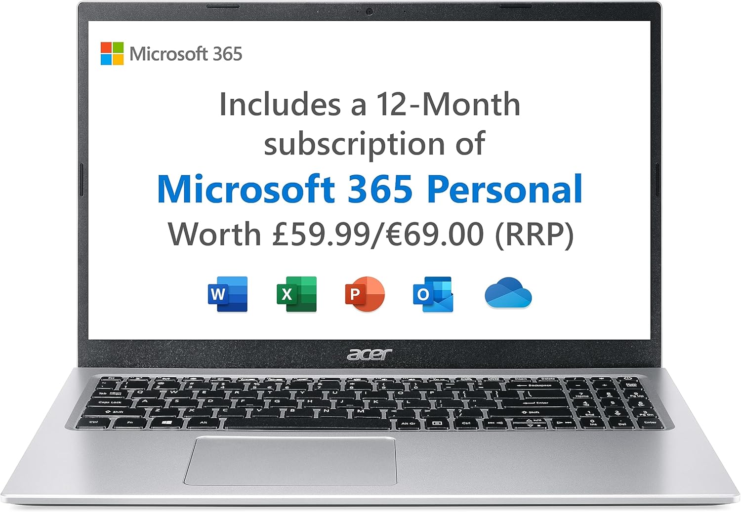 acer Aspire 1 A115-32 Laptop - Intel Celeron N4500, 4GB, 64GB eMMC, Integrated Graphics, 15.6-inch FHD, Windows 11, Silver