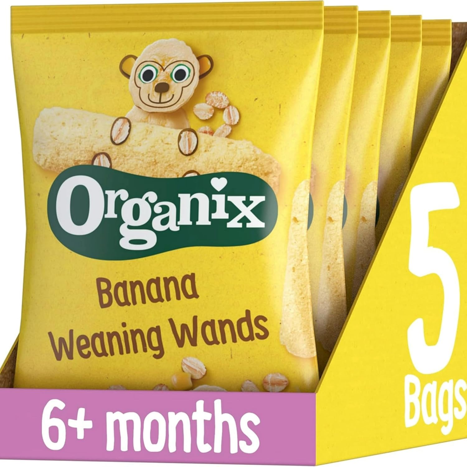Organix Banana Weaning Wands, Organic Baby Snack, 6+ Months 25g (Pack of 5)