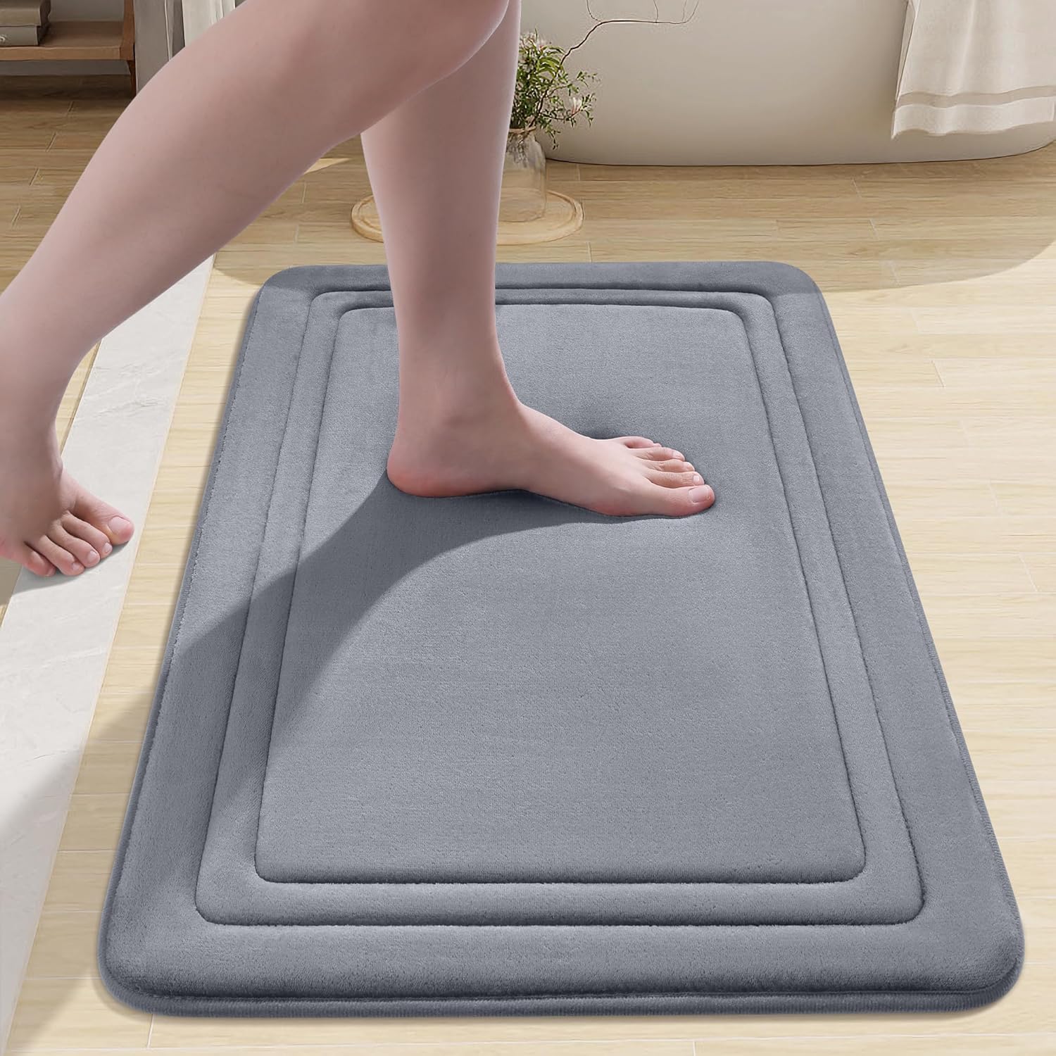Smiry Memory Foam Bath Mat - 40 x 60cm, Non-Slip, Quick-Dry, Thick, Comfortable - Machine-Washable Floor Rug, Dark Grey
