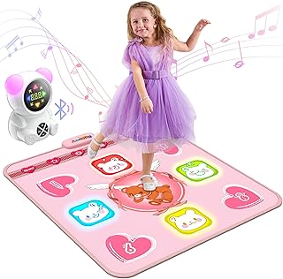 Rechargeable Dance Mat Toys for Girls, Light Up Dance Pad with Wireless Bluetooth, 5 Game Modes, Adjustable Volume & LED Lights, Xmas B-Day Gifts for 3-12 Years Old Kids (Pink)