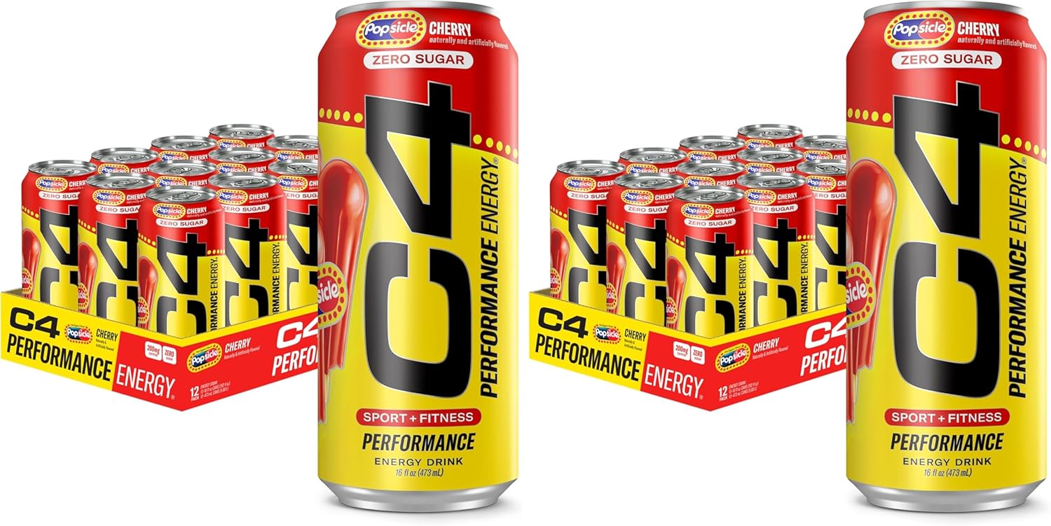 Cellucor C4 Energy Drink Cherry,Carbonated Sugar Free Pre Workout Performance Drink with no Artificial Colors or Dyes,16 Oz,(Pack of 24)
