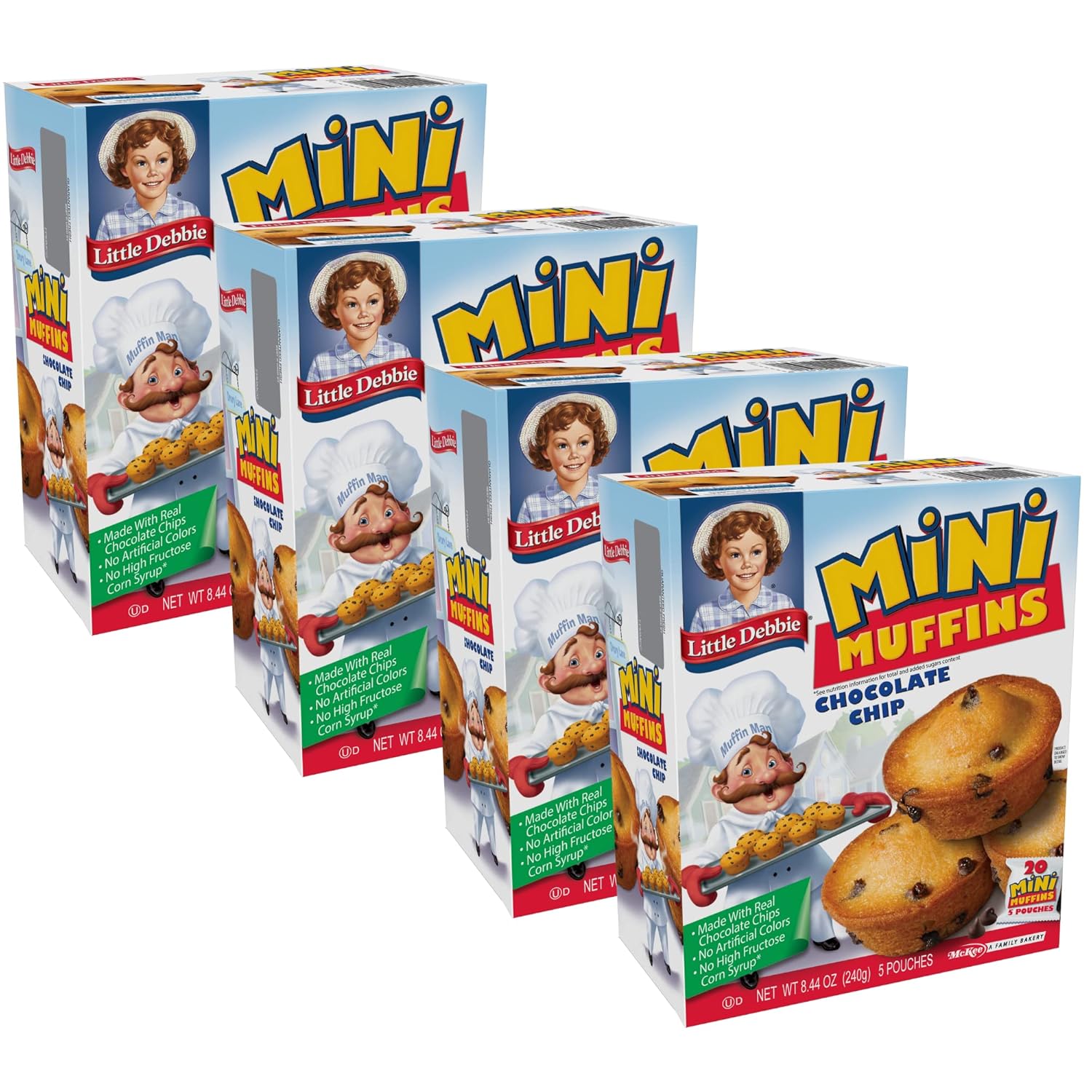 Little Debbie Chocolate Chip Mini Muffins, 20 Travel Pouches of Bite Size Muffins Baked with Real Chocolate Chips (4 Boxes)