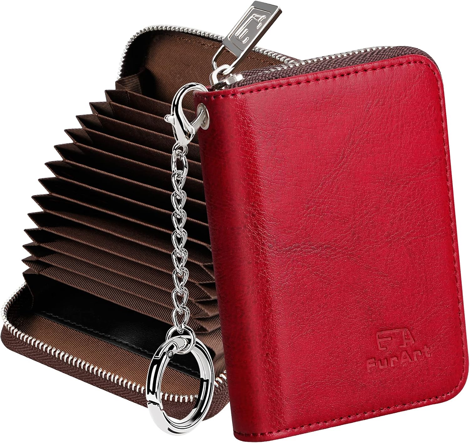 FurArt Credit Card Wallet, Zipper Card Cases Holder for Men Women, RFID Blocking, Keychain Wallet, Compact Size