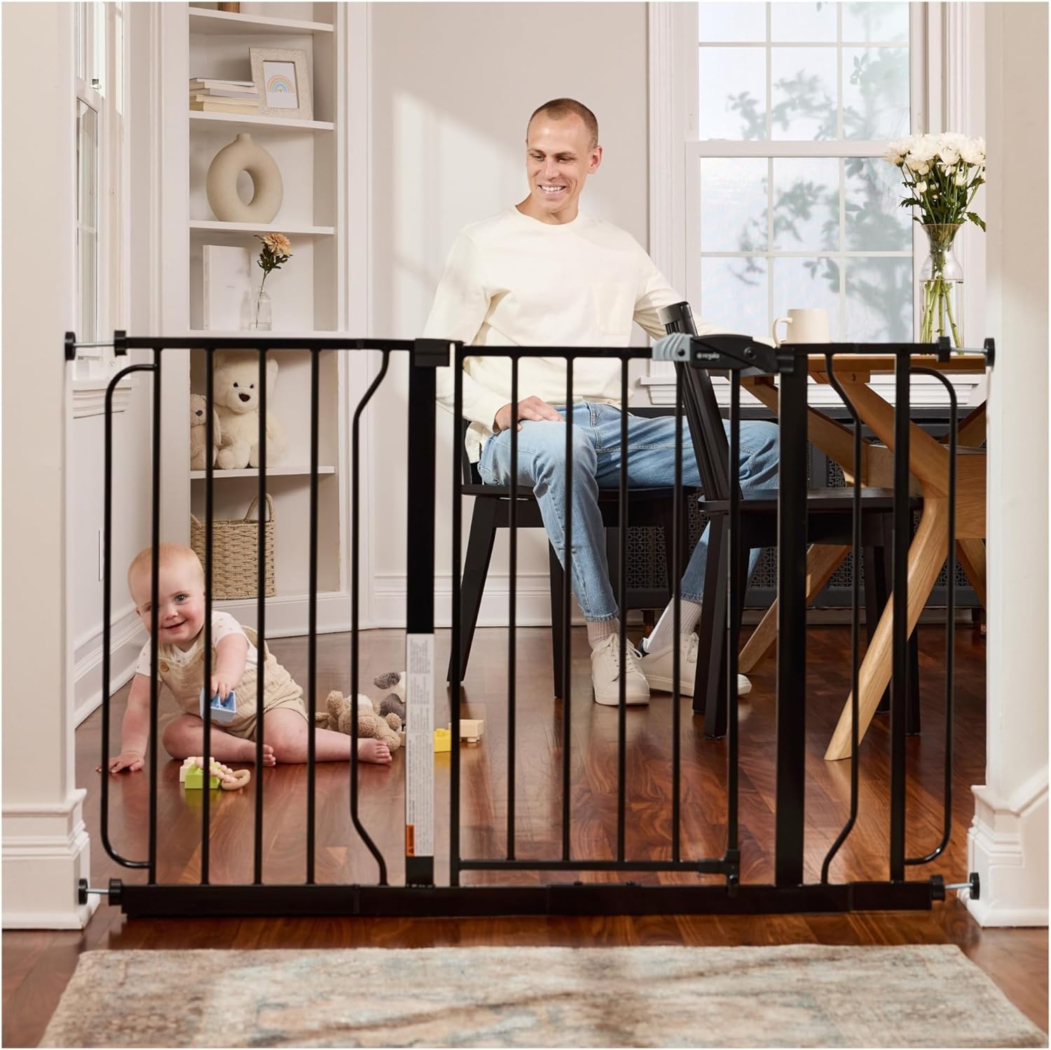 Regalo Safety Extra Wide Baby Gate for Doorways & Bottom of Stairs, Fits Openings 73.6-122cm (Extensions Included) Pressure Mounted for Babies, Toddlers & Pets, White