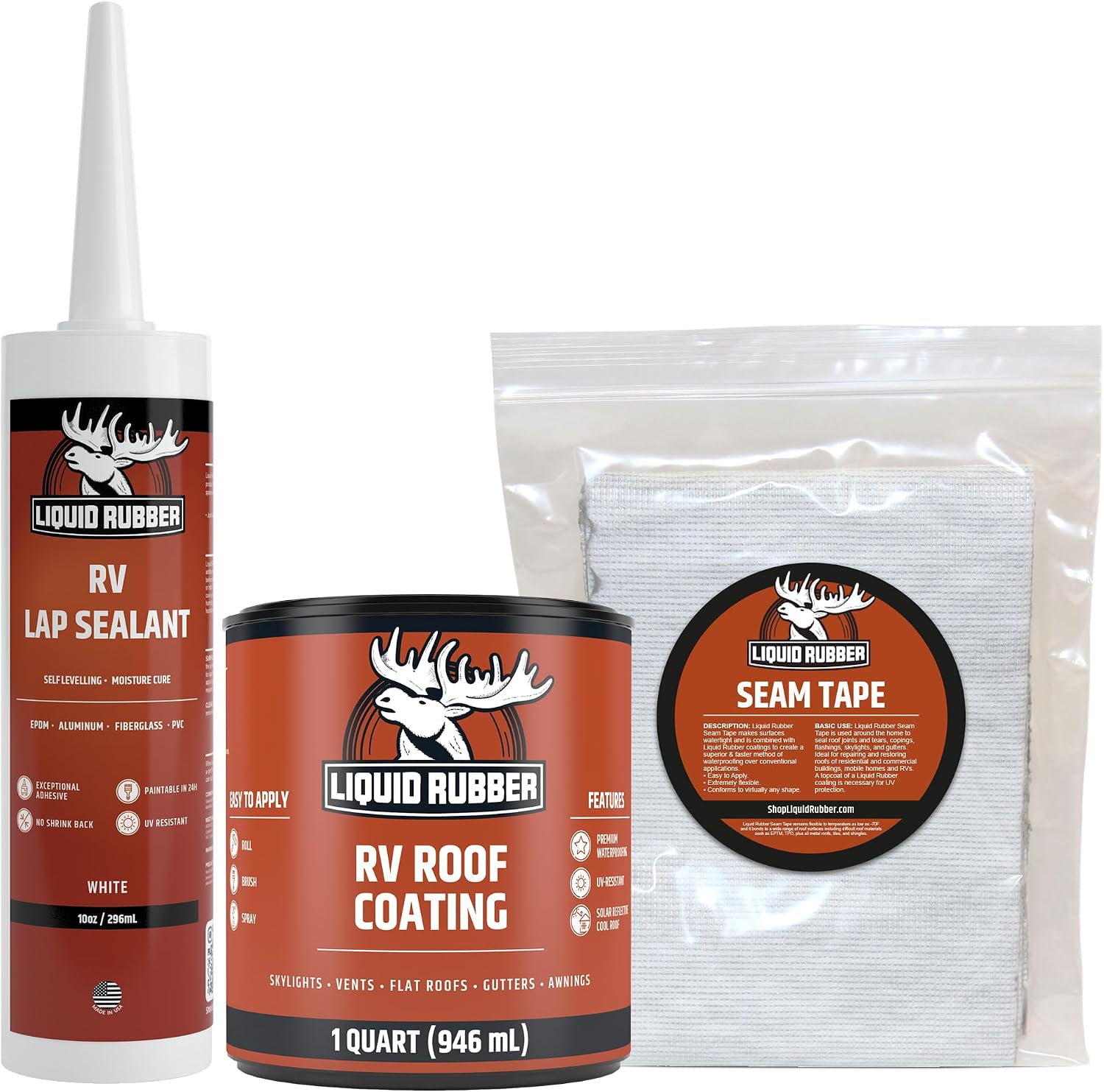 Liquid Rubber RV Roof Sealant & Coating - Small Repair Kit with Seam Tape