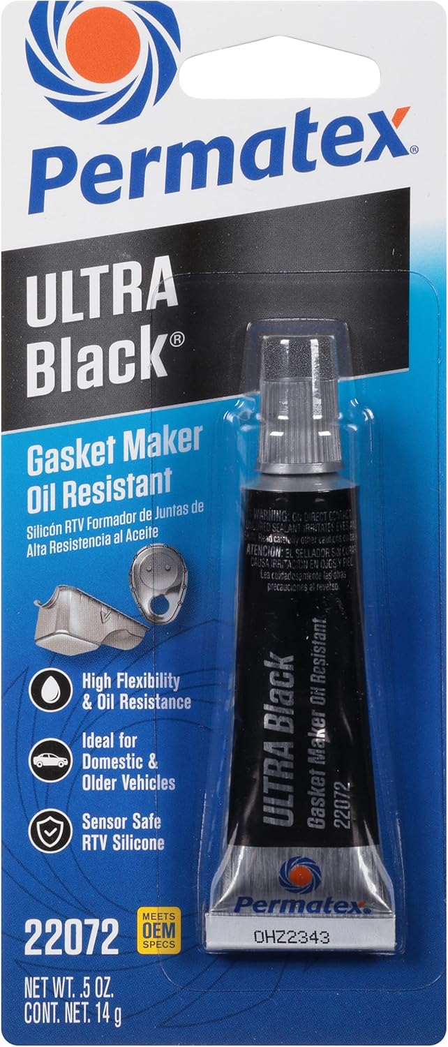 Permatex 22072 Ultra Black RTV Silicone Gasket Maker: Low Odor, Sensor-Safe, Non-Corrosive Sealant with Oil Resistance 14g