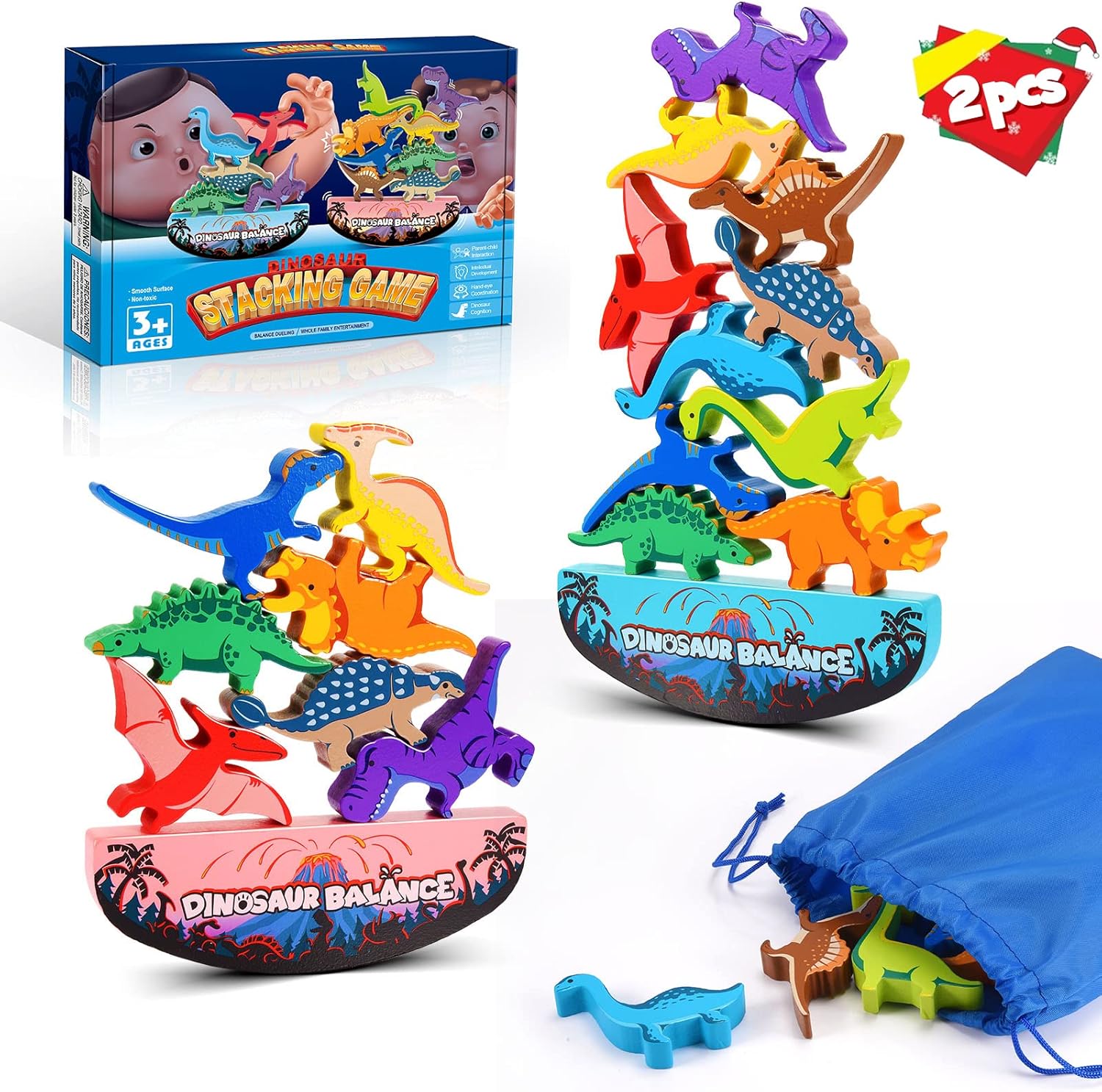 DejaNard Gifts for 3-6 Year Old Girls & Boys, Wooden Dinosaur Stacking Toys for 3+ to 6 Year Olds, Building Blocks Educational Toys & Games