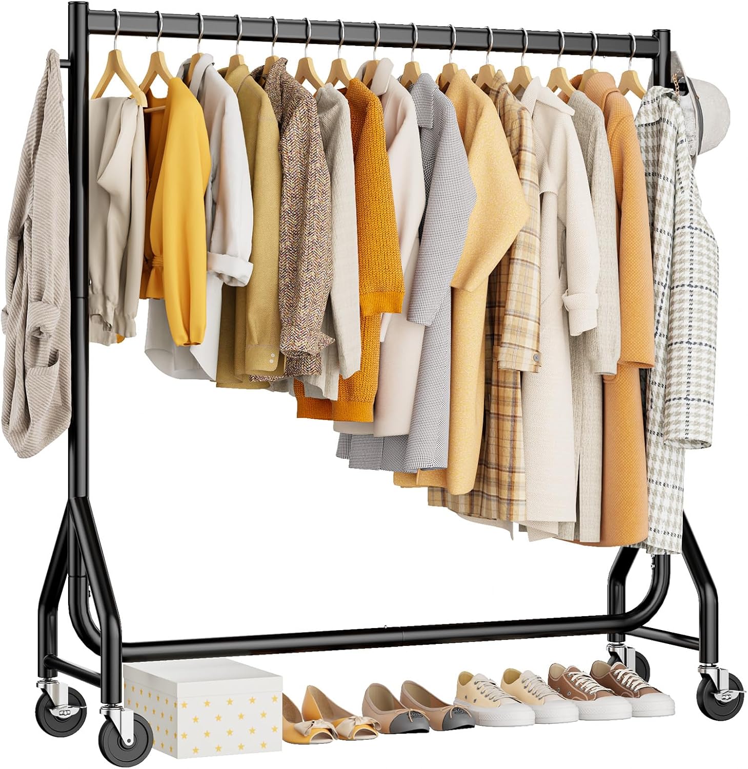 Clothes Clothing Rack, Rolling Heavy Duty Clothes Rack Load 420 LBS With Wheels, Metal Clothes Rack for Hanging Clothes, Portable Standing Clothes Garment Rack, Black,48 inches