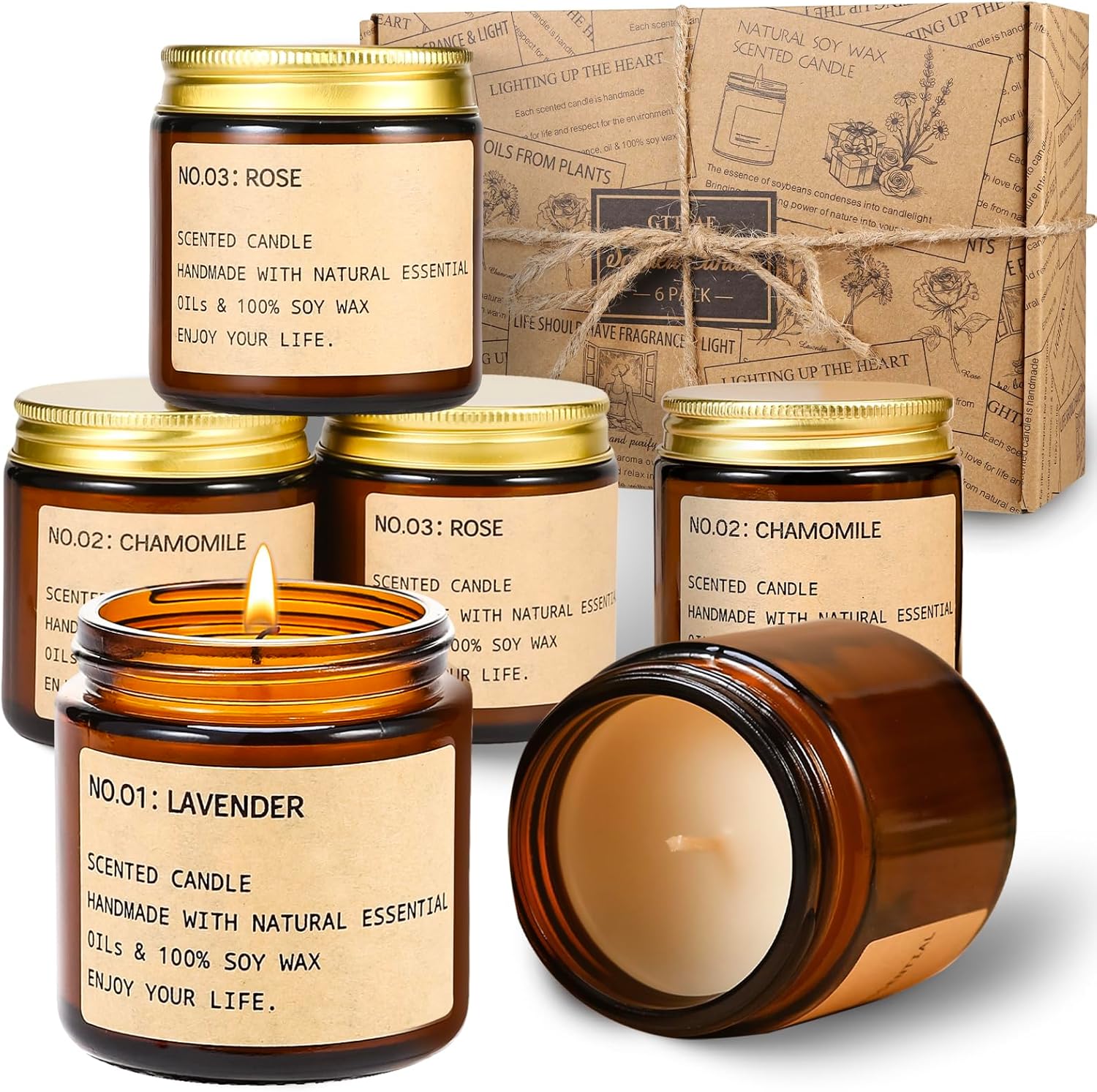 Candles for Home Scented, 150 Hours of Burning Time Aromatherapy Candle, 6 Pack Natural Soy Candle Set, Scented Candles Very Suitable for Giving Gift, Birthday Gifts for Women, Teacher Gifts﻿