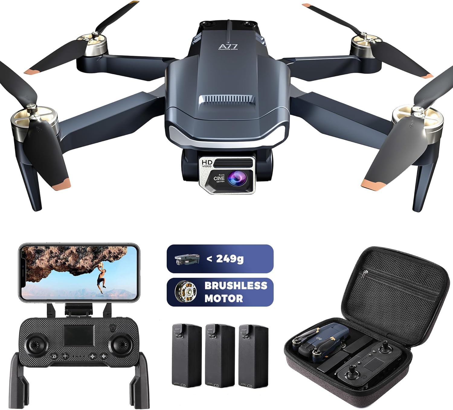 CHUBORY A77 Brushless Motor Drone with Camera for Adults 4K HD, 2650 FT Long-Distance Control, 84 Min Flight Duration, WiFi FPV Quadcopter, Auto Hover, Follow Me Function, 3 Batteries for Beginners