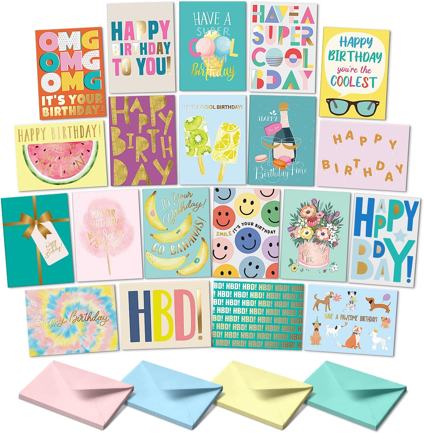 SWEETZER & ORANGE Happy Birthday Cards with Envelopes & Assortment Box. Variety Set of 20 Assorted Birthday Cards with Envelopes, Perfect Bulk Pack for Celebrations, Special Occasions, Friends