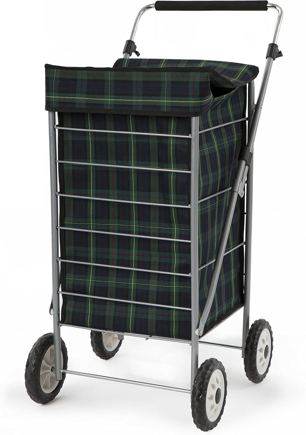Sabichi Angus Blue & Green Tartan 4 Wheel Shopping Trolley - 60L Capacity Shopping Trolley - Height Adjustable Handle - Steel Body Frame - 98 x 48 x 62cm