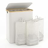 Laundry Hamper with Lid, 160L Extra Large Laundry Basket 3 Section Dirty Clothes Hamper for Laundry with Removable Laundry Bags, Hampers for Bedroom, Laundry Room, Beige