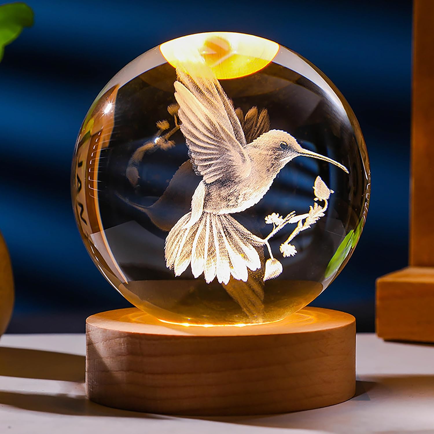 3D Hummingbird Gifts for Women Crystals Ball 60mm- Hummingbird Figurines Decor Glass Animals Figurine Hummingbird Stuff for Room Birthday for Best Friend Lovers Keepsake Paperweight