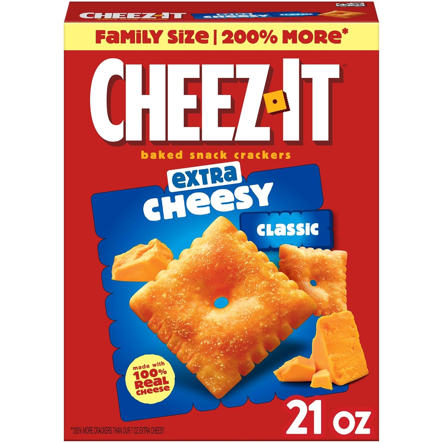 Cheez-It Cheese Crackers, Baked Snack Crackers, Lunch Snacks, Family Size, Extra Cheesy, 21oz Box (1 Box)