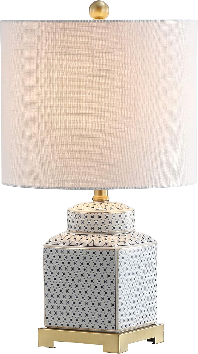 JONATHAN Y JYL3043A Cleo 21.5" Ceramic/Metal Ginger Jar LED Table Lamp Contemporary,Transitional for Bedroom, Living Room, Office, College Dorm, Coffee Table, Bookcase, White/Navy