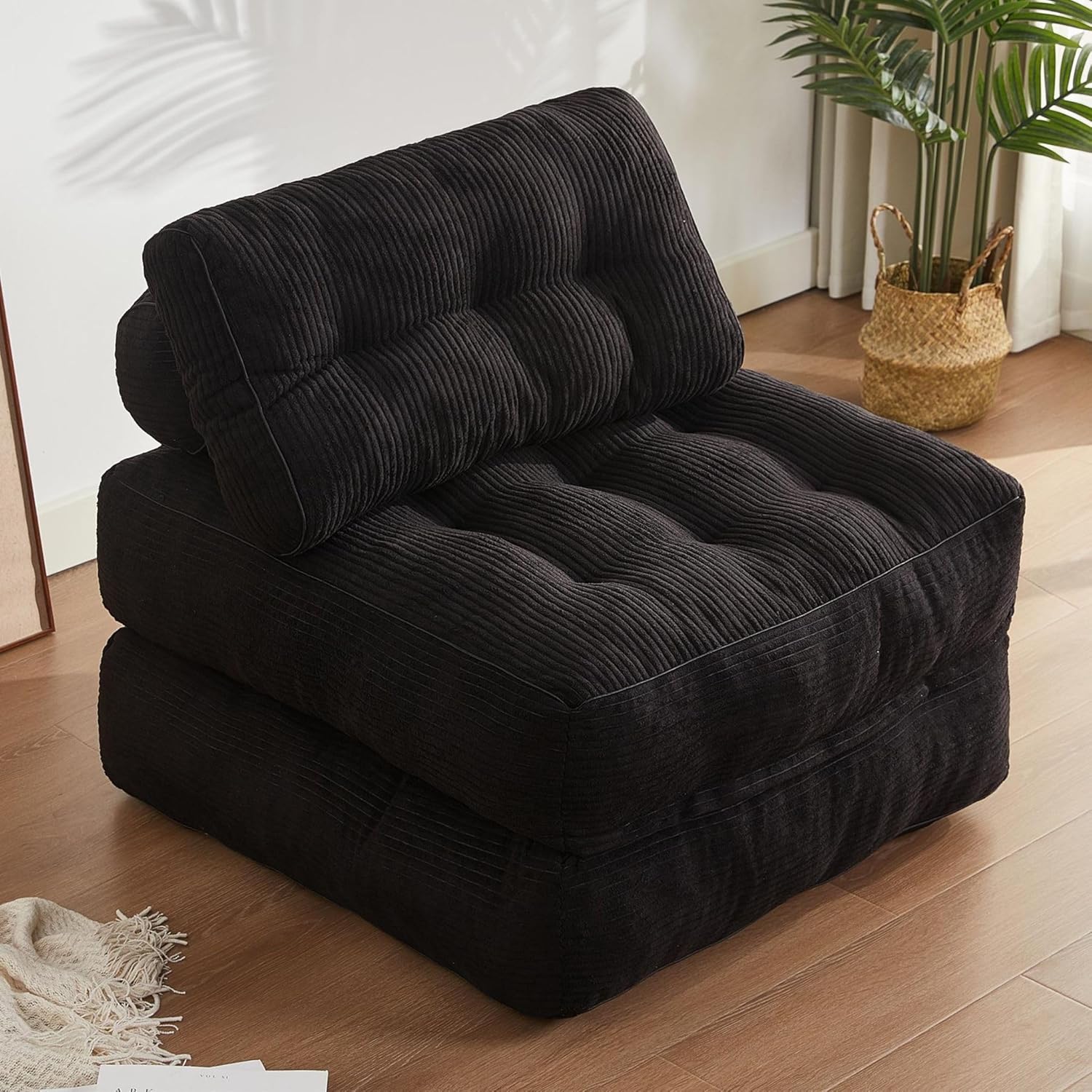 Folding Chair Bed, Futon Sofa Bed, Floor Couch for Adults Chair Bed for Living Room, Lounge Sofa, Convertible Sofa Bed, Small Couches for Small Spaces, Black