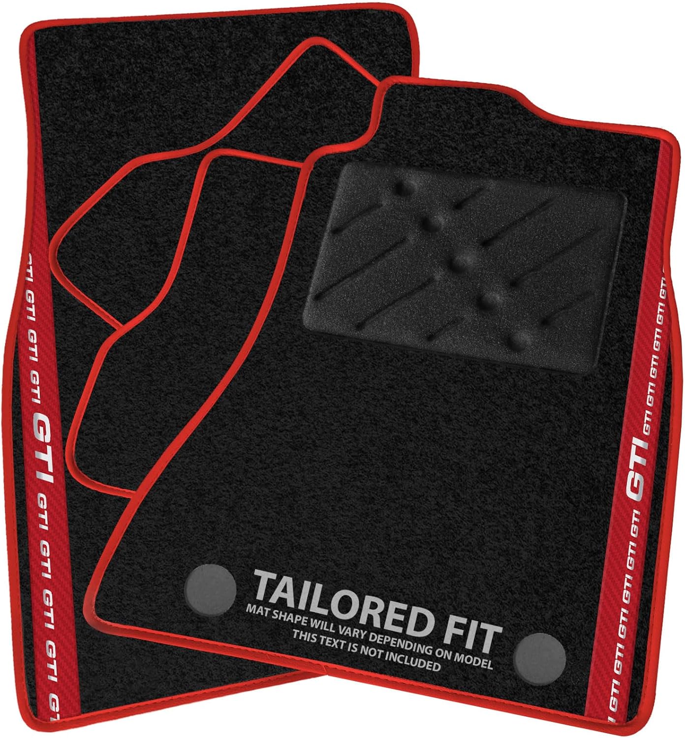 Car Mats FOR Volkswagen Golf MK7 2013-2020 Black Carpet - Red Leather - Red GTI Stripe on Fronts - Black Rectangle Heel Pad [SAPP-1478]