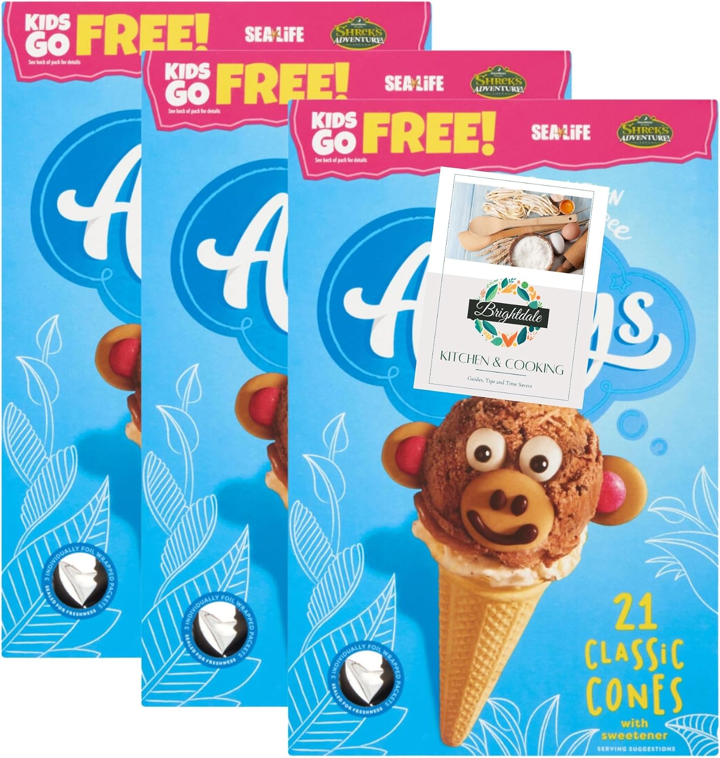Ice Cream Cone Bundle with Askeys Ice Cream Cones 21x 3 Pack + Brightdale Kitchen Card