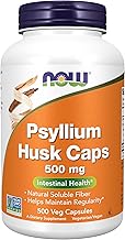 NOW Foods Supplements, Psyllium Husk Caps 500 mg, Non-GMO Project Verified, Natural Soluble Fiber, Intestinal Health*, 500 Veg Capsules