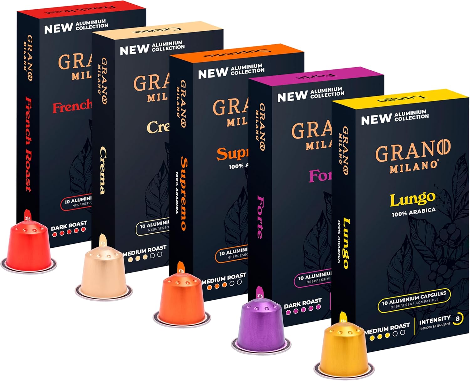 Grano Milano Variety Pack - 50 Aluminium Coffee Pods Compatible with Nespresso Original line - Medium & Dark Roast Coffee Capsules Made in Italy