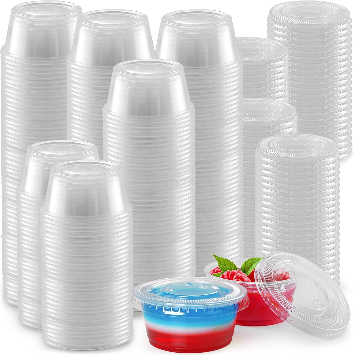 Simple Craft Clear Jello Shot Cups with Lids - Plastic Portion Cups - Condiment Containers - Disposable Jello Cups for Slime, Candies, Sauces, Salad Dressings, Puddings 2 Ounce, 200 Cups