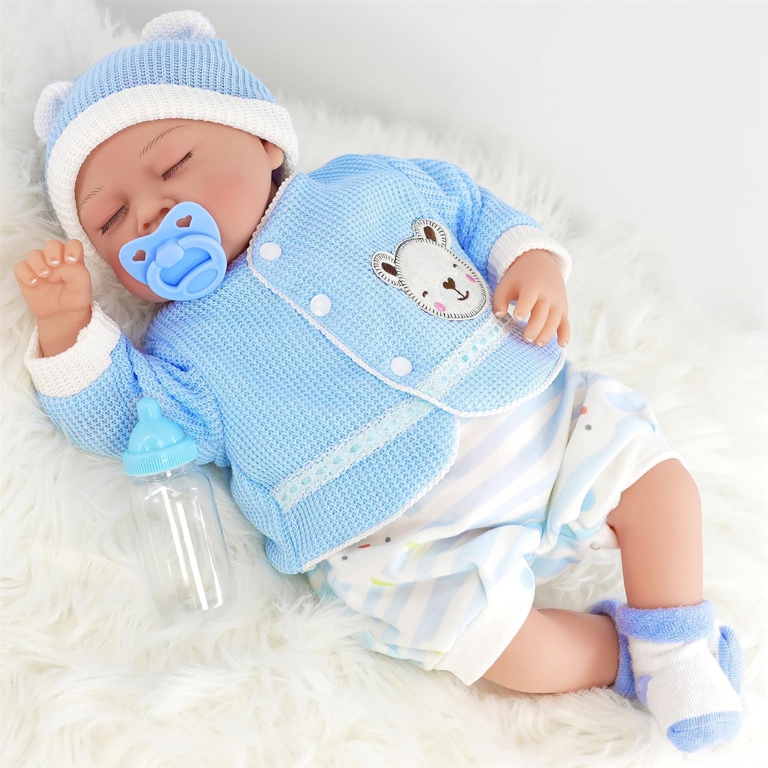 BiBi Doll Reborn 20" Periwinkle Lifelike Sleeping Baby with Dummy, Birth Certificate & Bottle - Realistic Newborn Baby Dolls for Girls & Collectors, Soft Vinyl & Fabric, Blue Outfit