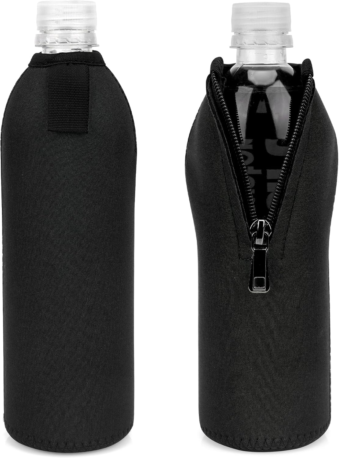 Linkidea Disposable Water Bottle Sleeve Compatible with Smartwater 16.9/20Fl Oz, Evian 16.9Fl Oz, Insulated Neoprene Plastic Bottled Water Cover with Lockable Zipper (2 Pack/Black)