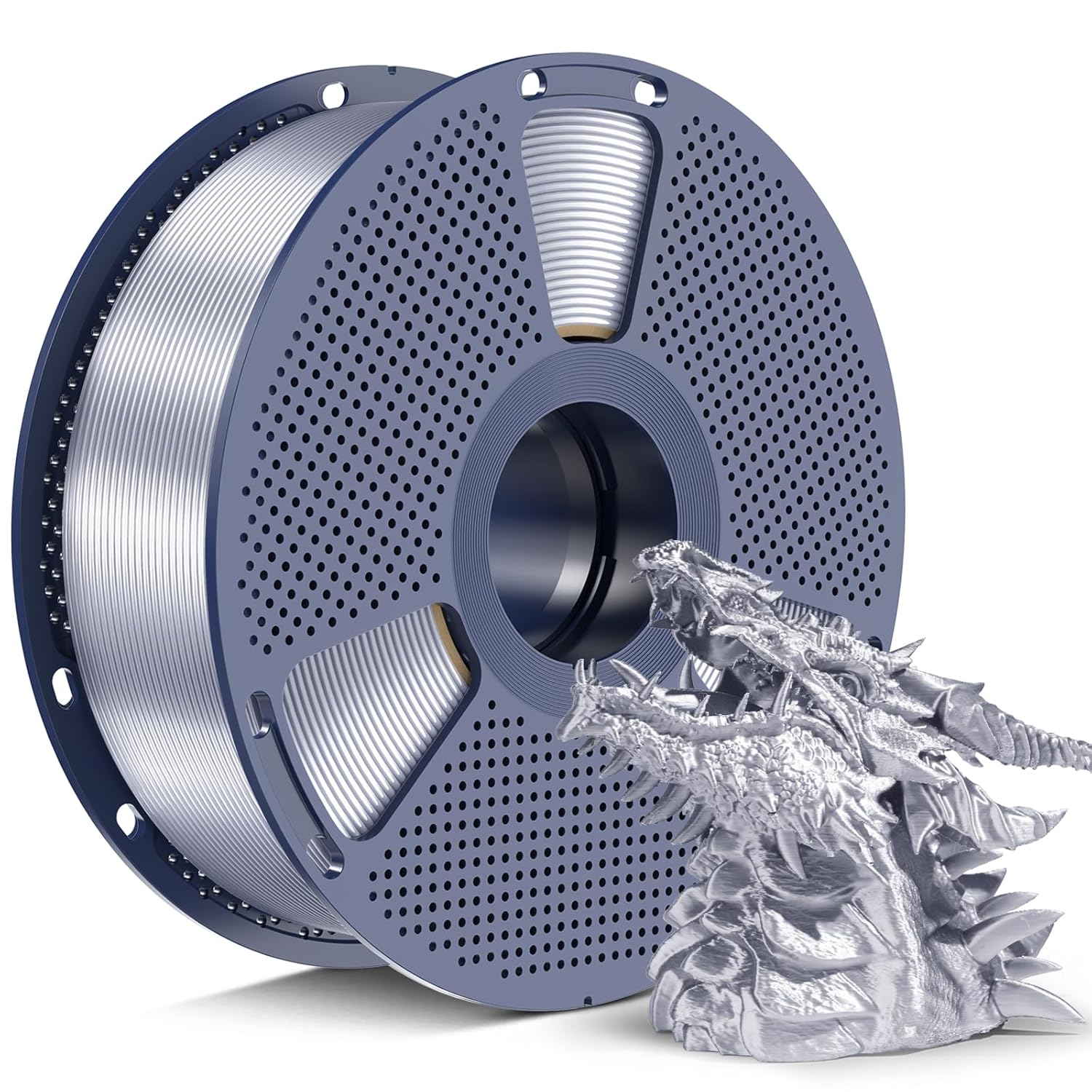 SUNLU Silk PLA+ Filament 1.75mm 2025 Upgrade Spool Compatible with Bambulab Refill Filament, 1kg(2.2lbs) PLA 3D Printer Filament, 1.75mm Dimensional Accuracy +/- 0.02mm, Silver