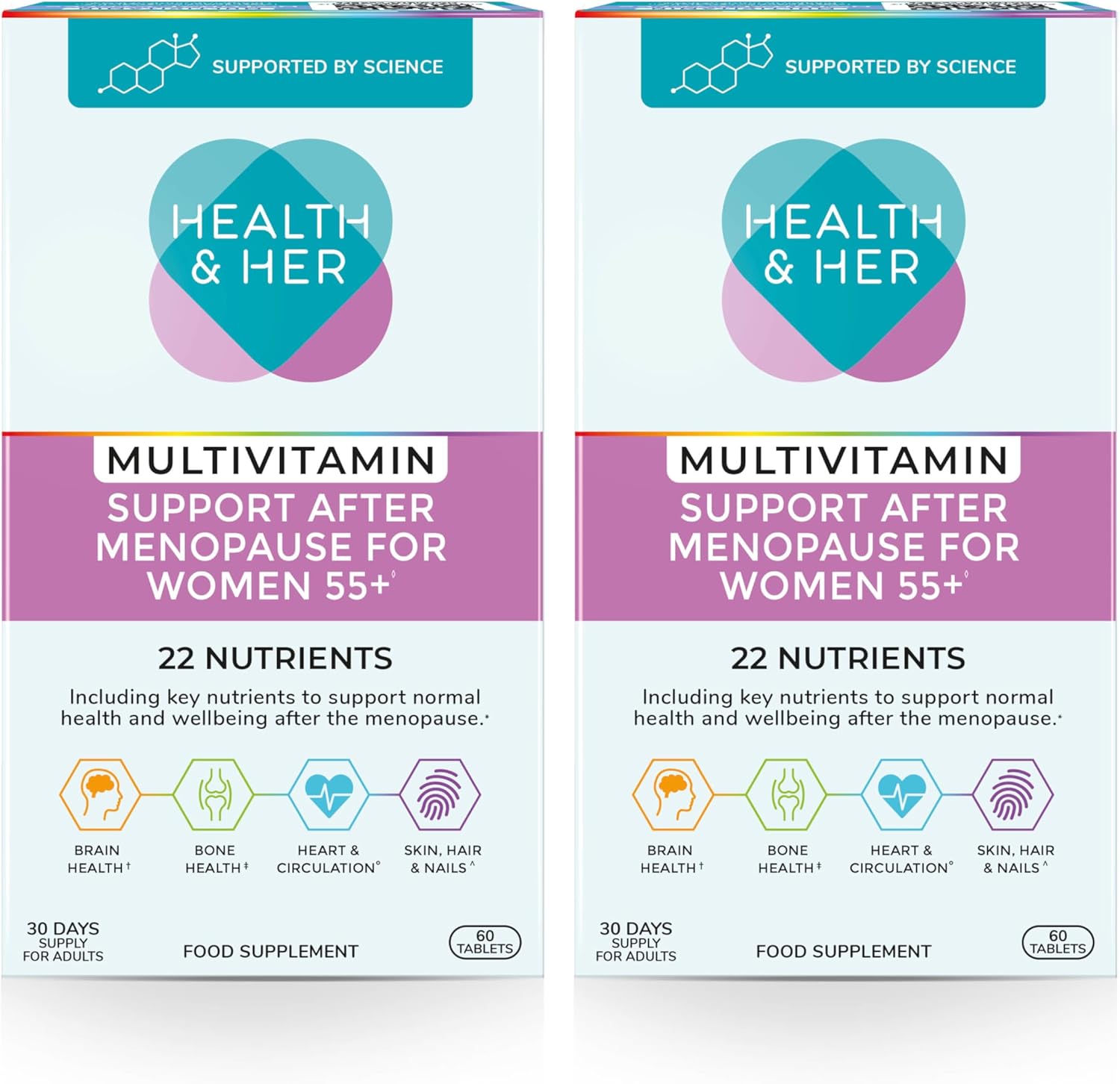 Health & Her Multivitamin Support After Menopause for Women 55+ - Supplements for Women - Nutrition and Wellbeing Support - 2 Month Supply, 120 Tablets - Vegan & Gluten Free