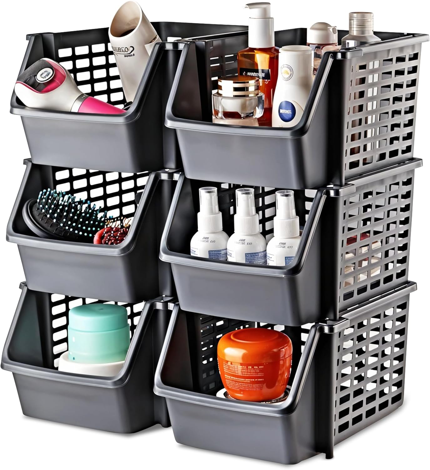 My Happy Home 6-Tier Stackable Storage Basket, Multipurpose Organizer for Kitchen, Under Sink, Table, Fridge - Easy to Assemble, Anthracite