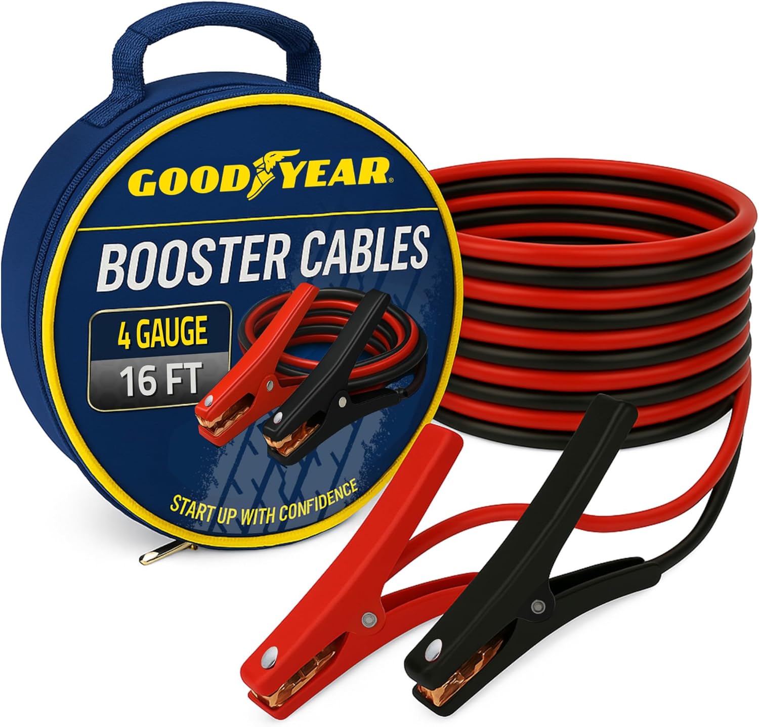 GOODYEAR Heavy Duty Jumper Cables for Car Battery - 4 Gauge 16 ft Booster Cables with Carrying Case for Cars, Trucks, SUVs, Emergency Roadside Kit Car Accessories