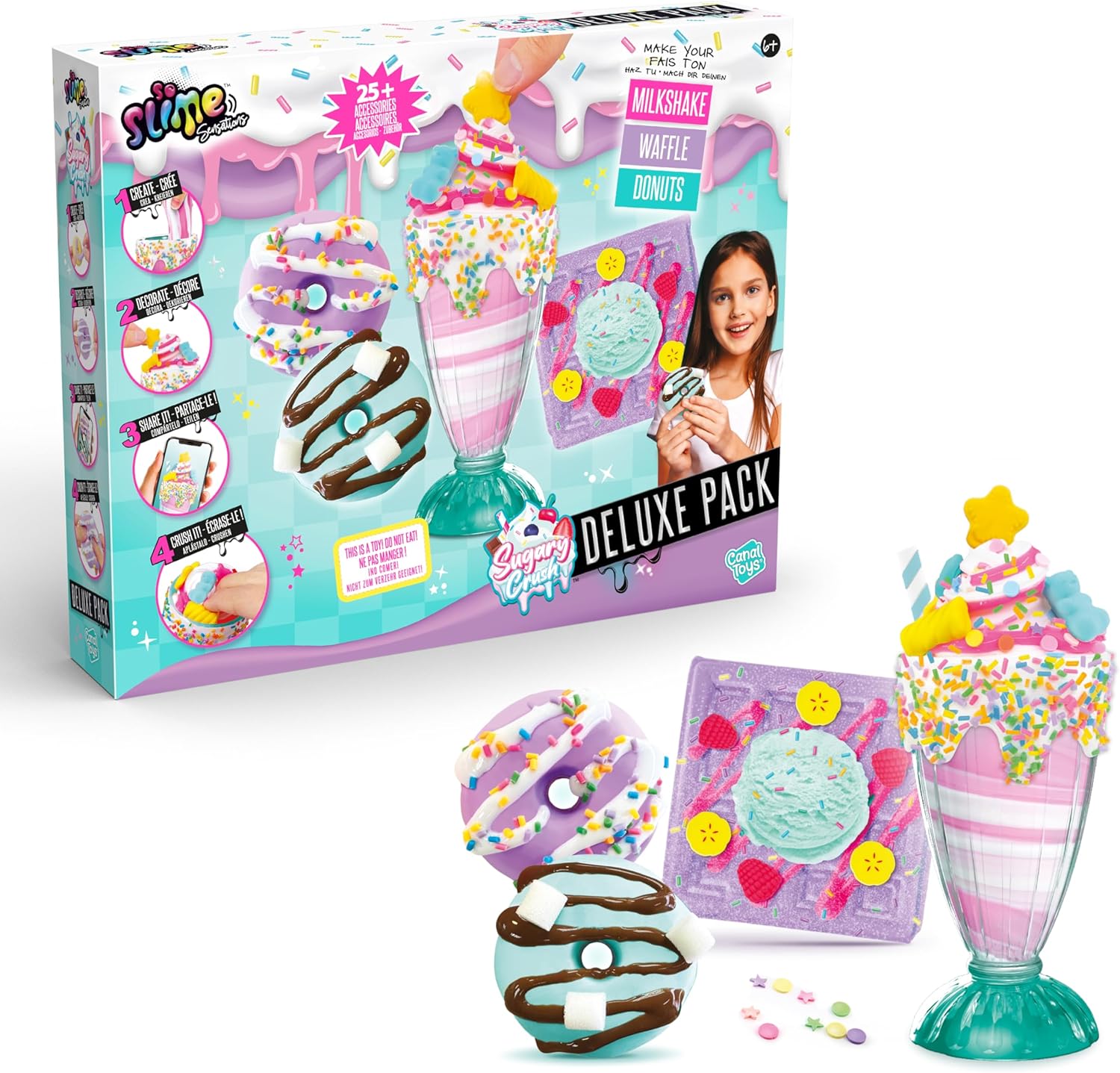 So Slime Sensations Sugary Crush Deluxe Pack - Make fun slime treats out of different compounds - milkshake, waffles, Donuts 6+