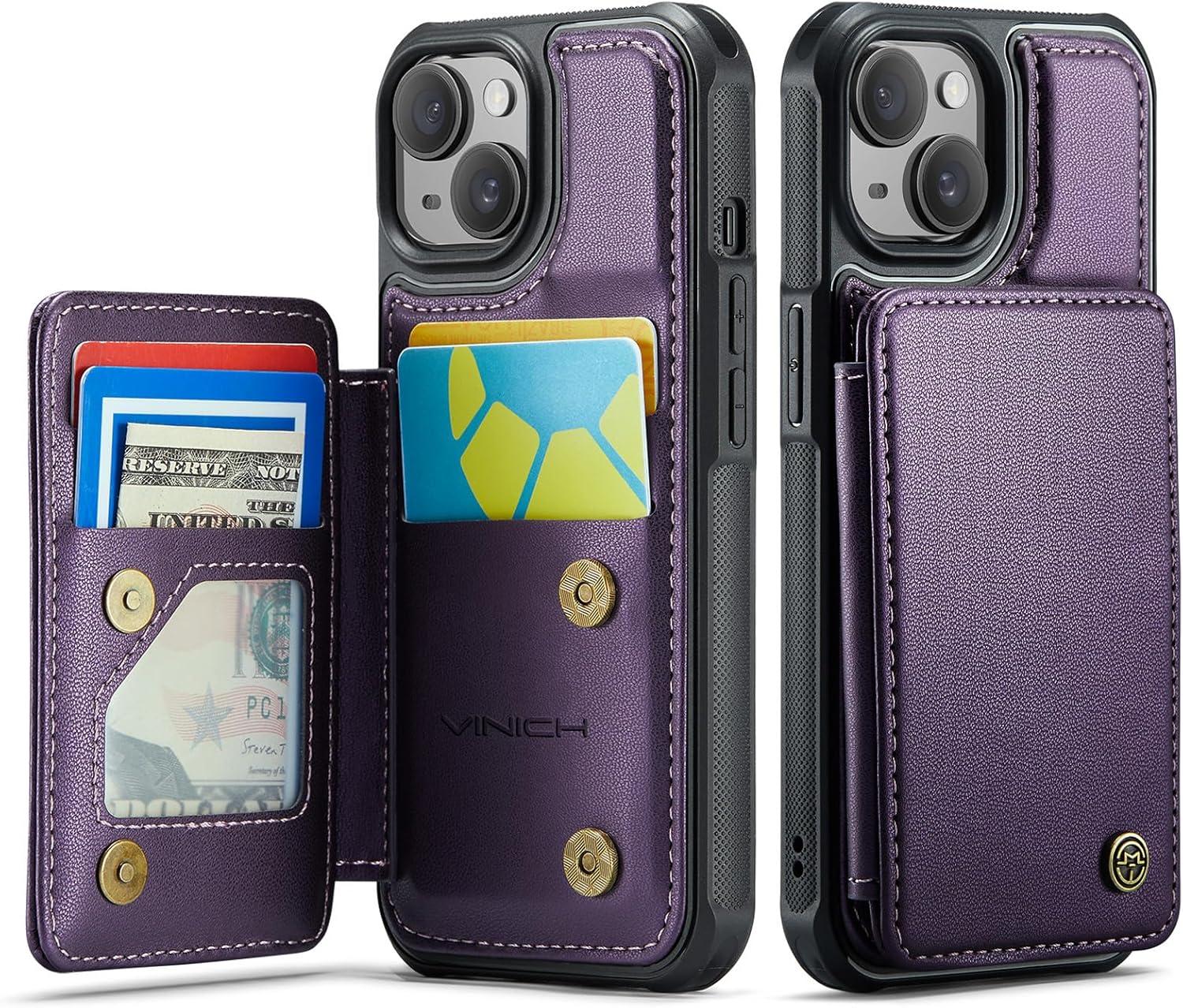 Vinich for iPhone 14 Plus Wallet Case with Card Holder, RFID Blocking Credit Slots Kickstand Shockproof Phone Cover for Women Men, Purple