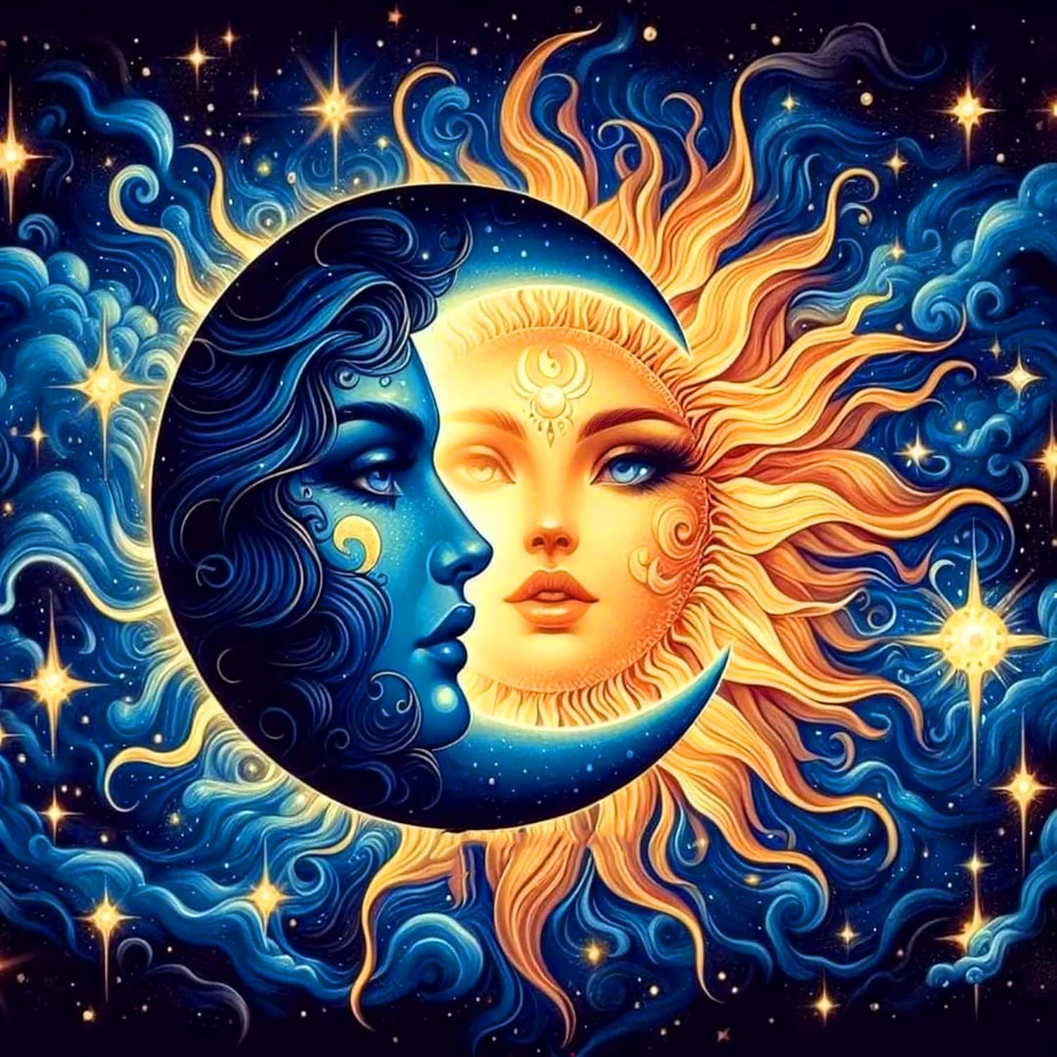 Axquilon Paint by Numbers Kit for Adults Beginner-Sun and Moon Adult Paint by Number Kits on Canvas, Easy Adults' Paint-by-Number Kits Oil Painting Craft Supplies for Gift Home Wall Decor 16x16in