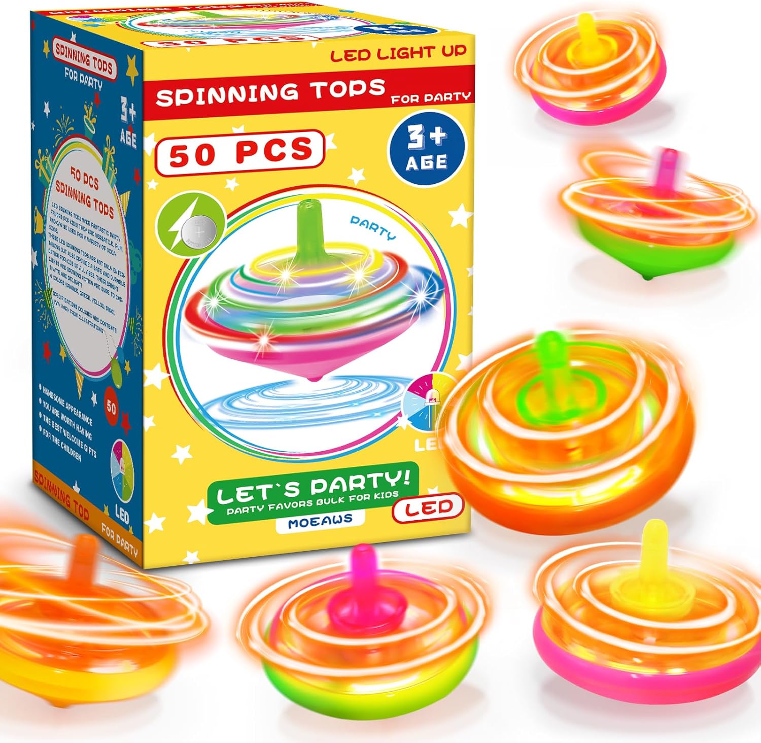 50Pcs Kid’s Light Up Spinning Tops Set, 4 Color Mixing, LED Flashing Tops, Bulk Toys, Christmas Party Favors, Halloween Prizes, School Classroom Rewards, Birthday Goodie Bag Fillers for Boys & Girls