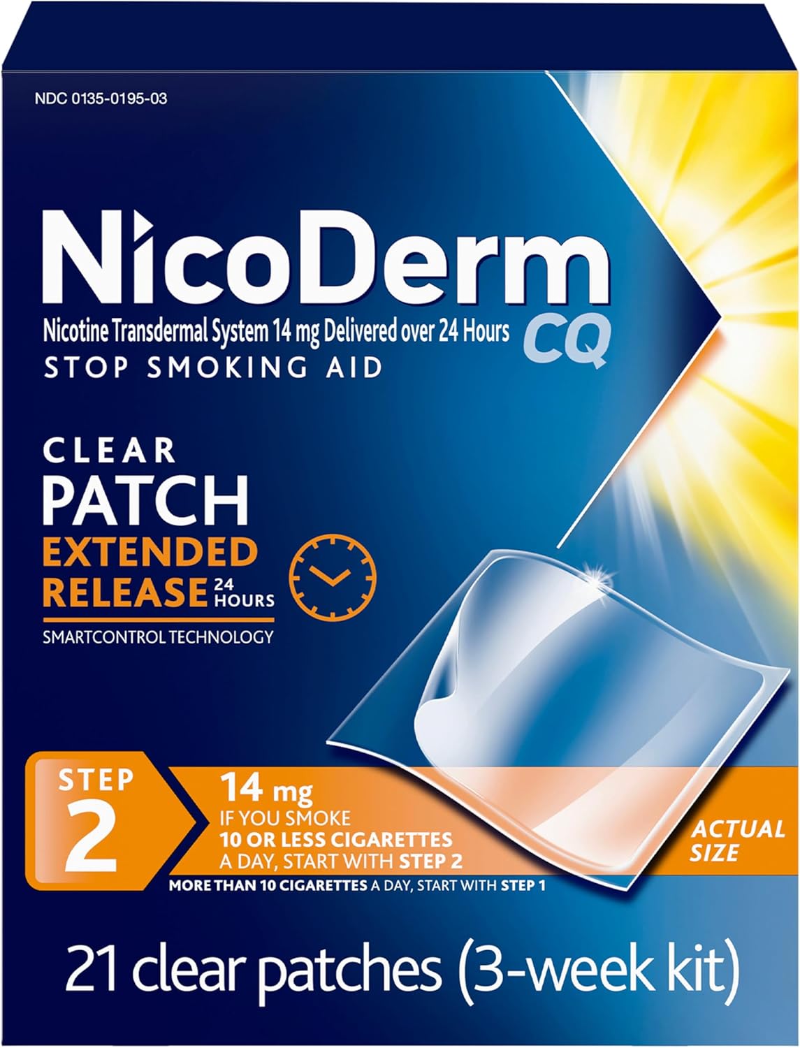 NicoDerm CQ Nicotine Patches to Help Stop Smoking with Behavioral Support Program, 14mg, Step 2-21 Count