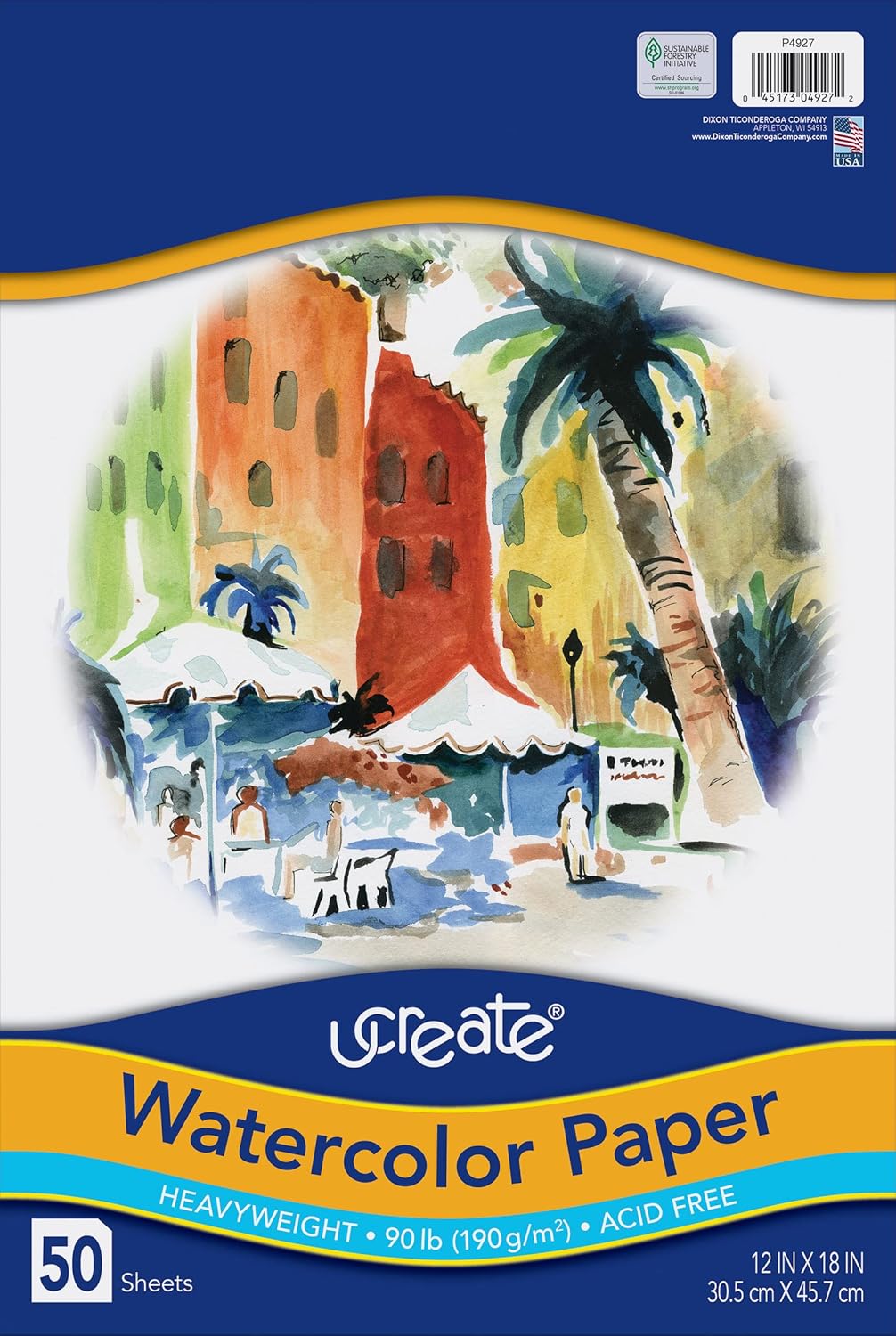 Art1st UCreate Watercolor Paper, White, Package, 90 lb., 12" x 18", 50 Sheets